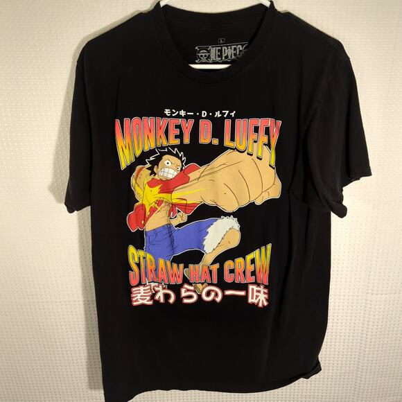 One Piece Monkey D Luffy Shirt Large Black Ripple Junction Straw Hat Crew Anime - Picture 1 of 4